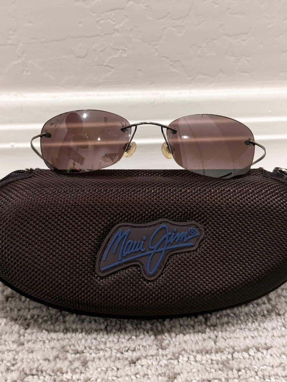 Maui Jim MJ-503-23 Rimless Polarized Sunglasses Brown Lenses w/ Case